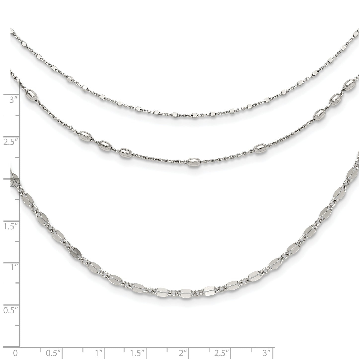 Round Beaded Sterling Silver Rhodium-Plated Layered Necklace