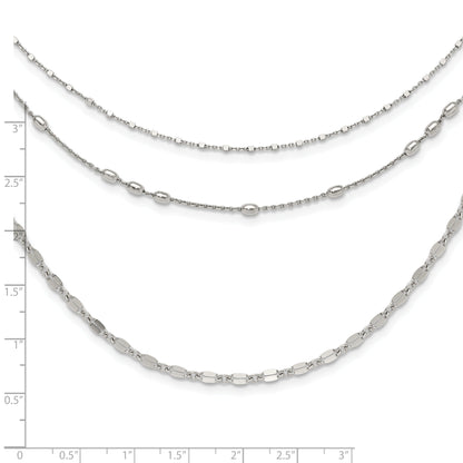 Round Beaded Sterling Silver Rhodium-Plated Layered Necklace