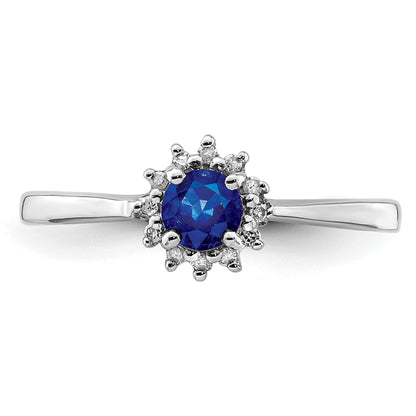 0.34 Ct Round Blue Sapphire and Diamond Prong Silver Snowflake Halo Ring