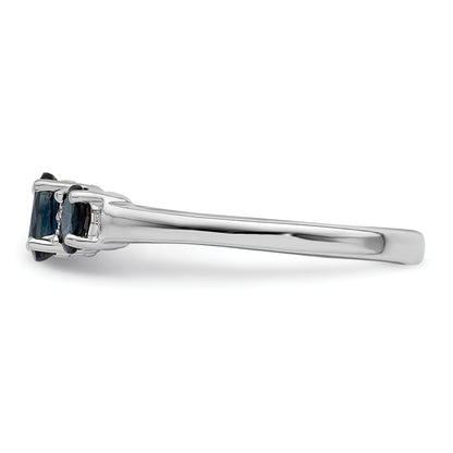 0.85 Ct Oval Blue Sapphire & Diamond Prong Rhodium-Plated Sterling Silver Three Stone Ring