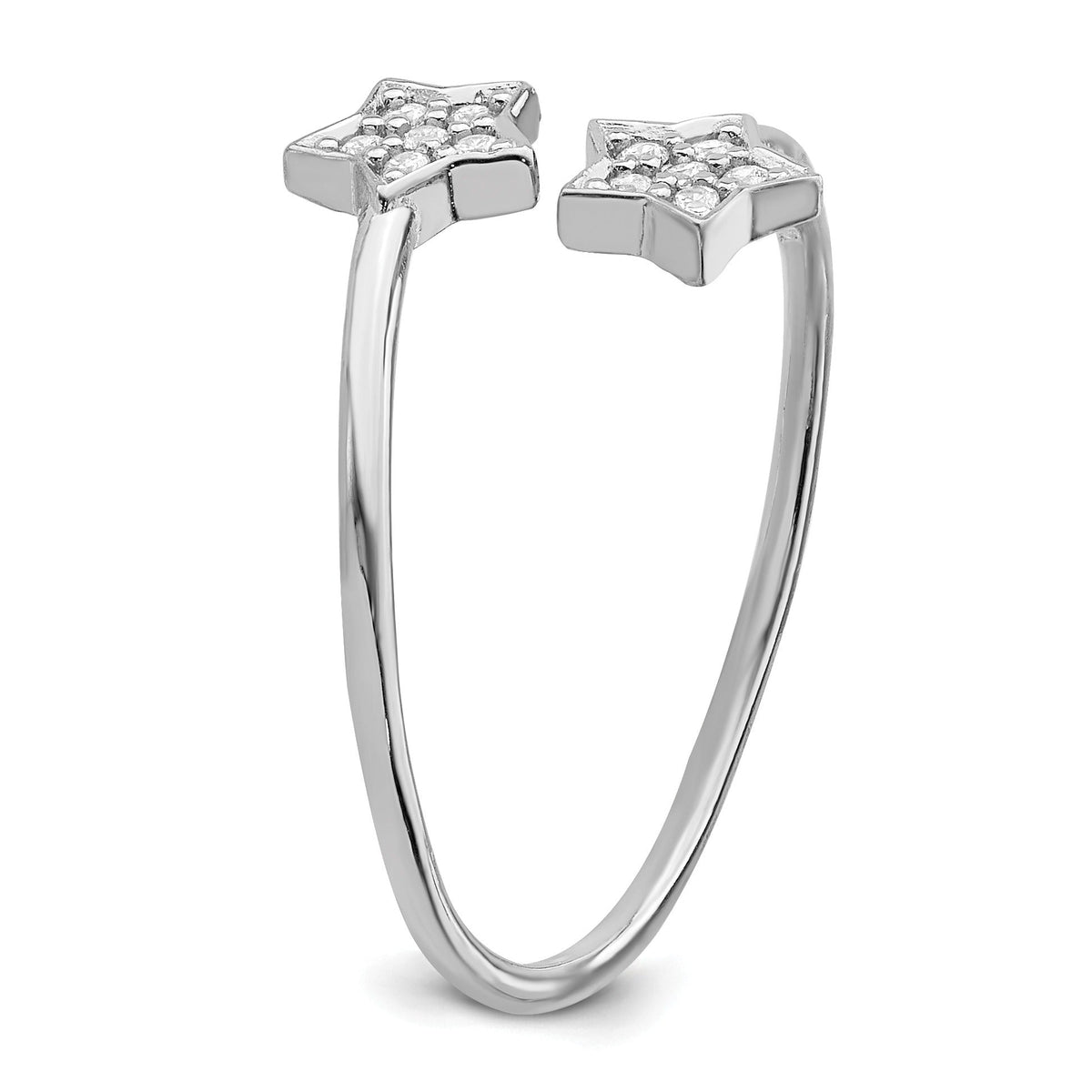 Round White Cubic Zirconia Prong Rhodium-Plated Silver Stars Bypass Adjustable Ring