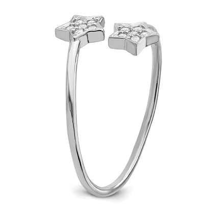 Round White Cubic Zirconia Prong Rhodium-Plated Silver Stars Bypass Adjustable Ring