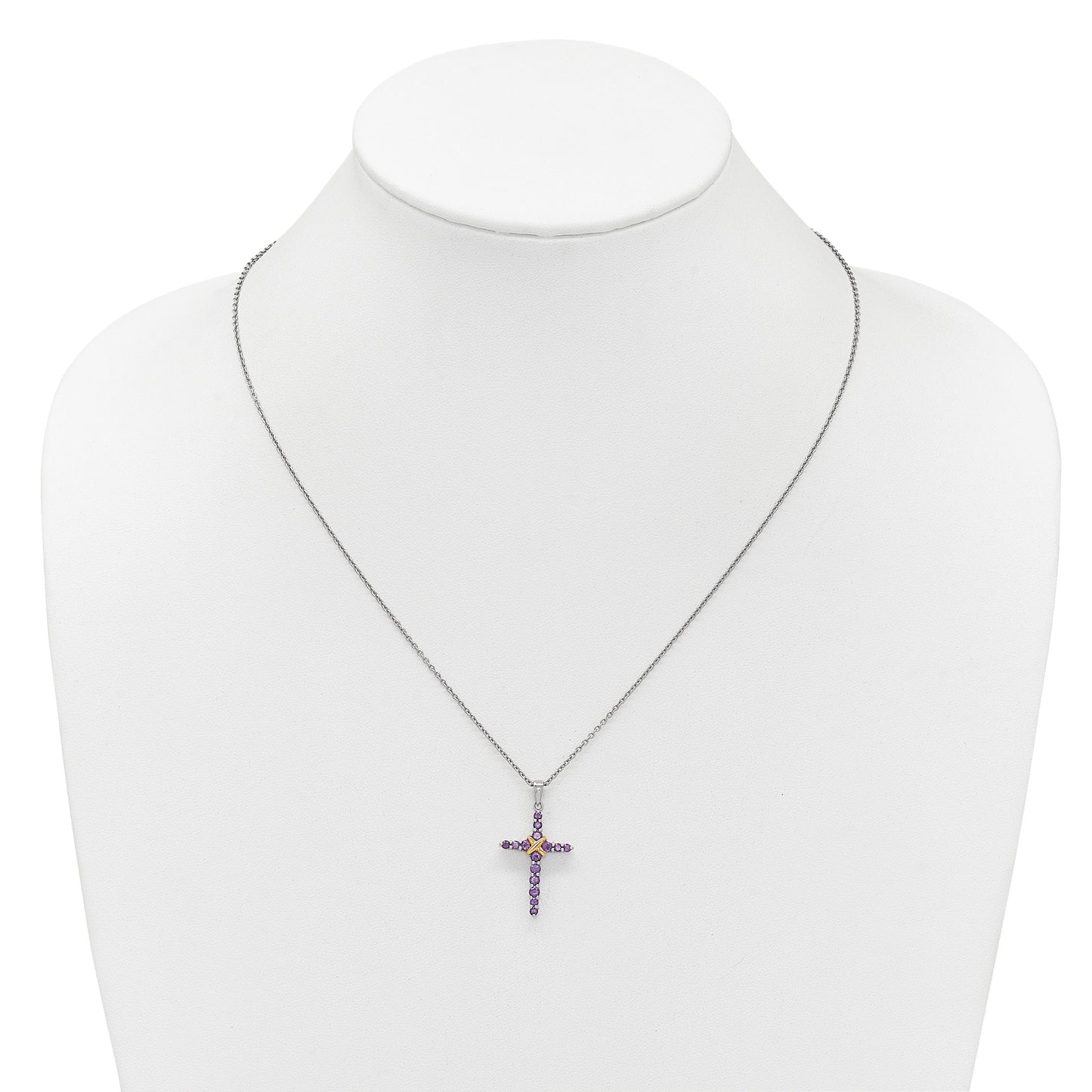 Silver 14k -X- Accent Natural Amethyst Cross Necklace