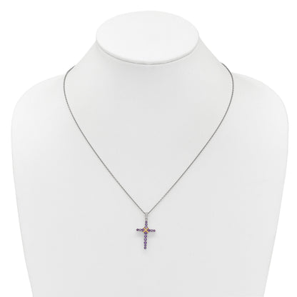 Silver 14k -X- Accent Natural Amethyst Cross Necklace