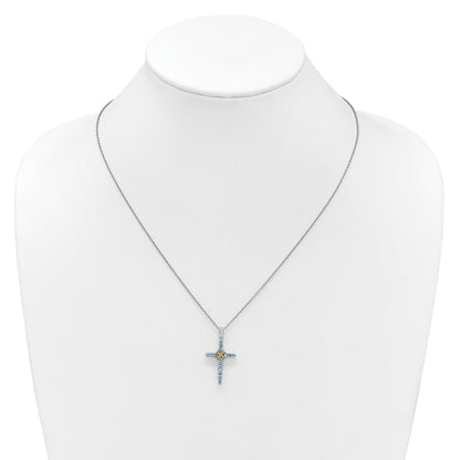 Natural Swiss Blue Topaz Cross Necklace Sterling Silver
