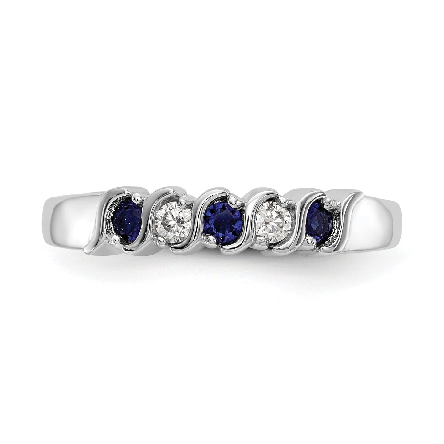 Round Sapphire Diamond Prong 10K Gold Five Stone Ring