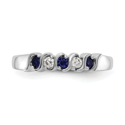 Round Sapphire Diamond Prong 10K Gold Five Stone Ring