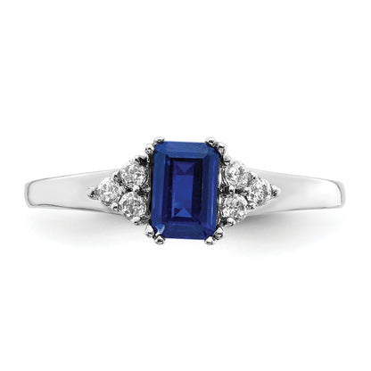 0.68 Ct Emerald Cut Blue Sapphire & Diamond Prong 14K White Gold Cluster Ring