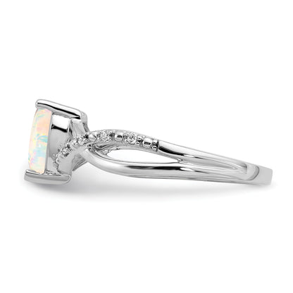 14k White Gold Created Opal and Diamond Pave Heart Ring