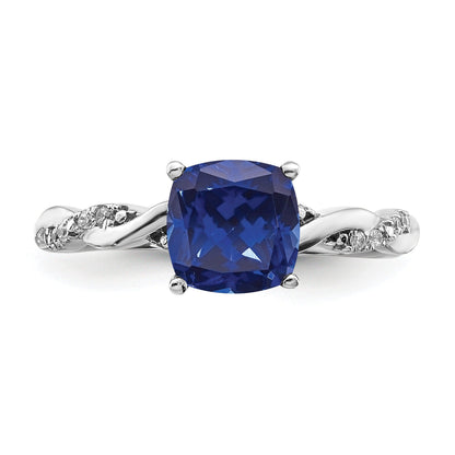1.96 Ct Cushion Blue Created Sapphire & Diamond Prong Silver Infinity Twisted Ring