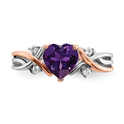 1.2 Ct Heart Purple Amethyst and White Diamond Prong 14k Gold Promise Ring