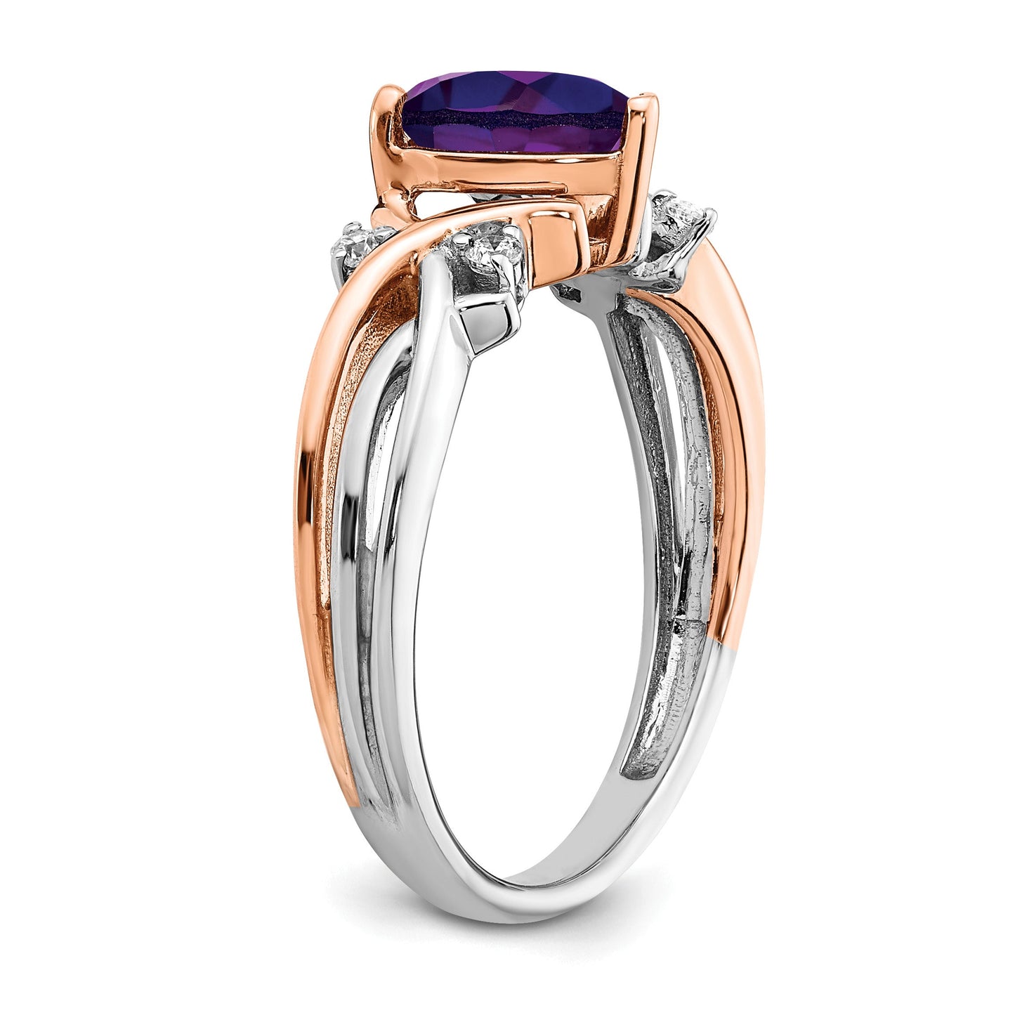 1.2 Ct Heart Purple Amethyst and White Diamond Prong 14k Gold Promise Ring