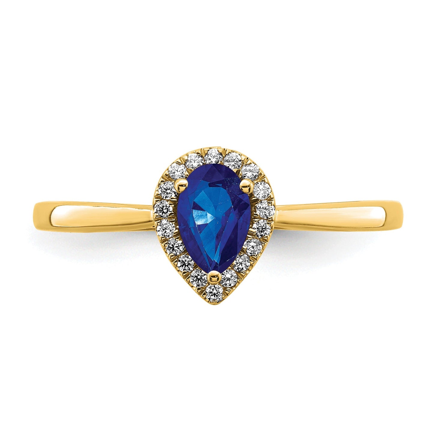 0.5 Ct Pear Blue Sapphire and Diamond 14K Gold Halo Teardrop Ring