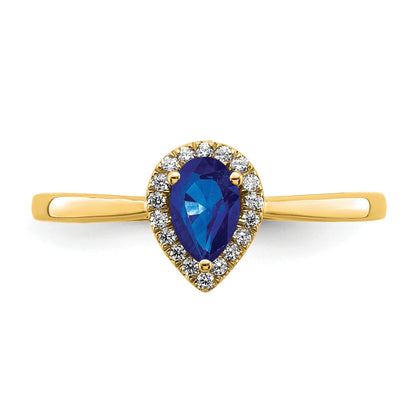 0.5 Ct Pear Blue Sapphire and Diamond 14K Gold Halo Teardrop Ring
