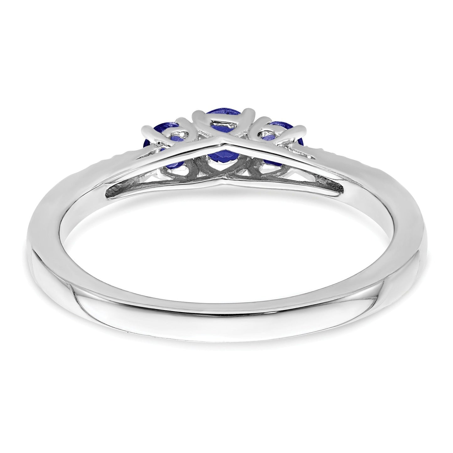 0.34 Ct Round Blue Sapphire and Diamond Prong 14k White Gold Three stone Ring