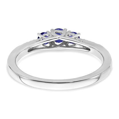 0.34 Ct Round Blue Sapphire and Diamond Prong 14k White Gold Three stone Ring