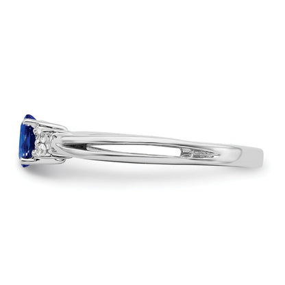 0.35 Ct Oval Blue Sapphire & Diamond Prong 14K White Gold Three Stone Ring