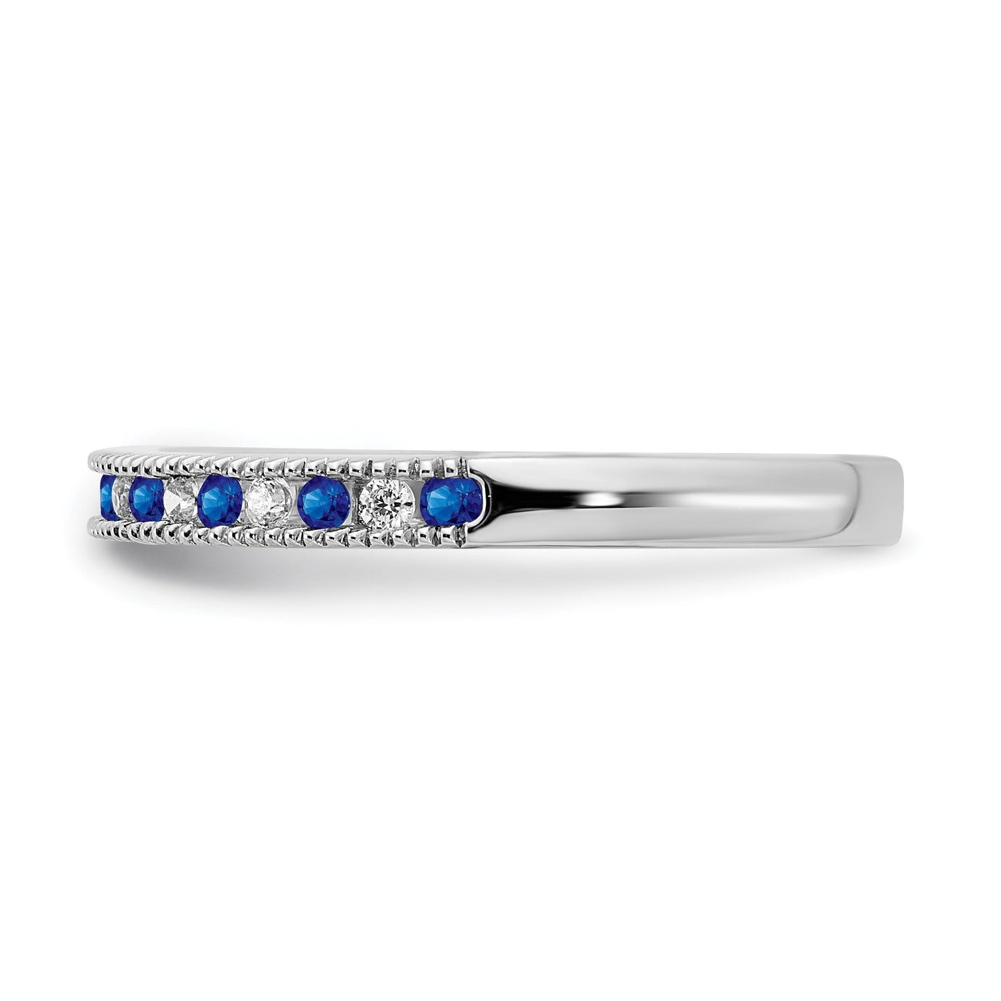 0.58 Ct Round Blue Sapphire & Diamond 14K White Gold Milgrain Band Ring