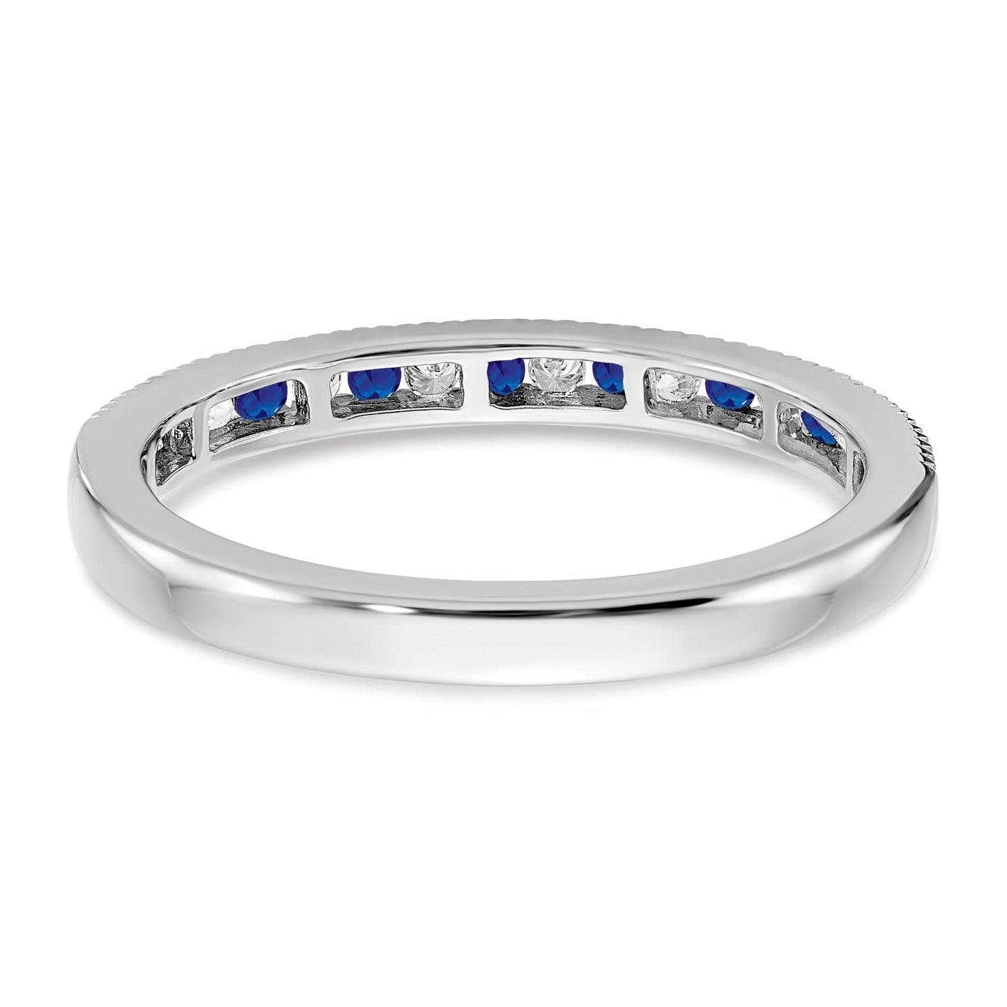 0.58 Ct Round Blue Sapphire & Diamond 14K White Gold Milgrain Band Ring