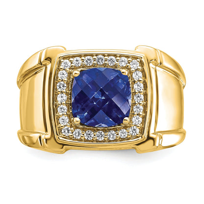 1/4 ct Lab Grown Diamond and Created Blue Sapphire Men's Halo Ring 14k Gold
