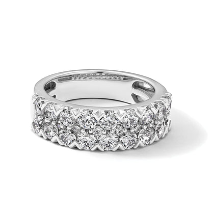 14k White Gold Lab Grown Diamond Double Row Wedding Band 1.5 Ct