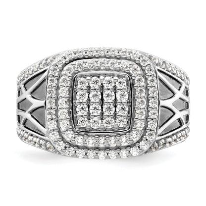 1 1/8 ct Lab Grown Diamond Side Design Men's Halo Ring 14k White Gold