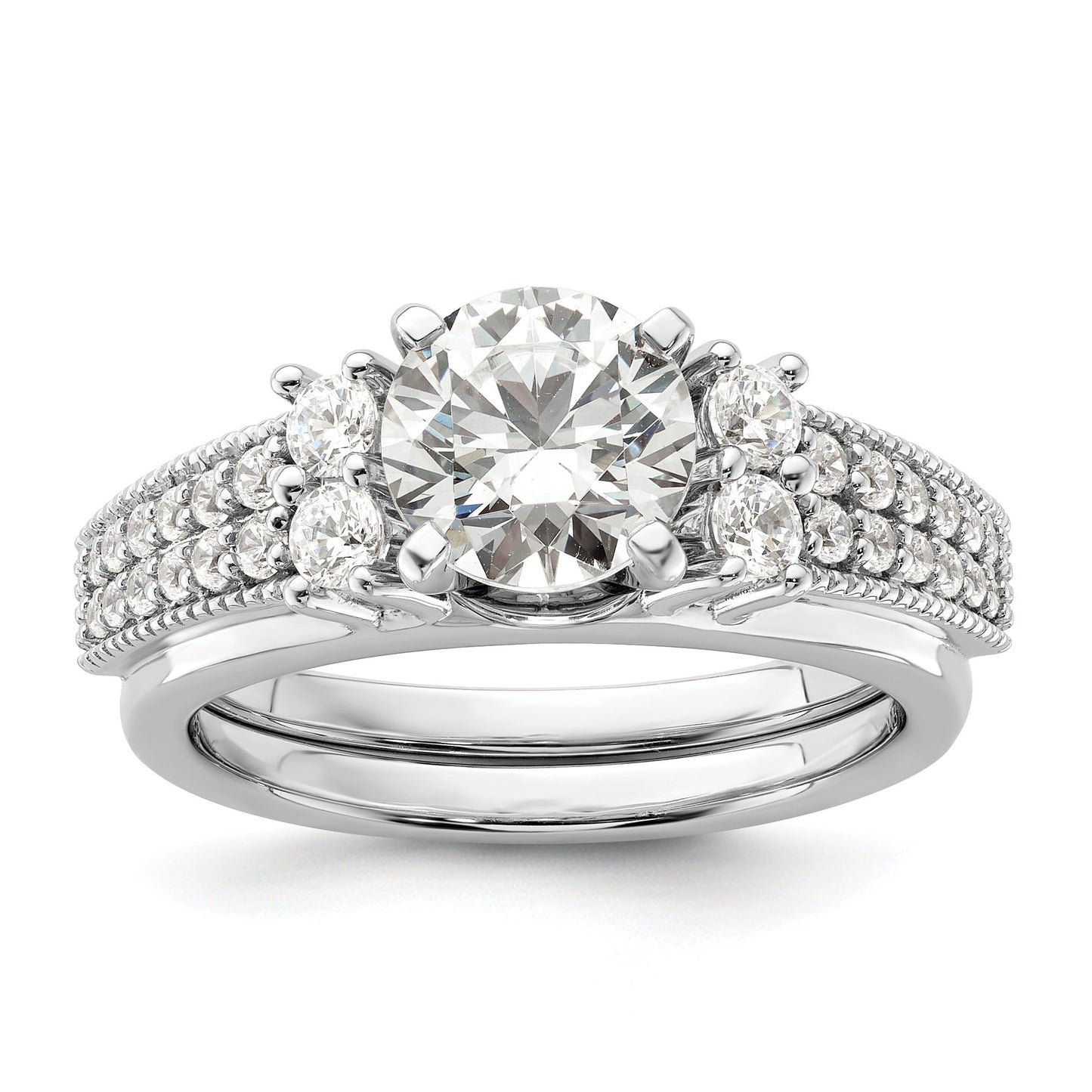 IGI Certified 0.50 Ct Round Lab Grown Diamond Pavé 14K White Gold Double Row Ring Wrap Enhancer Band