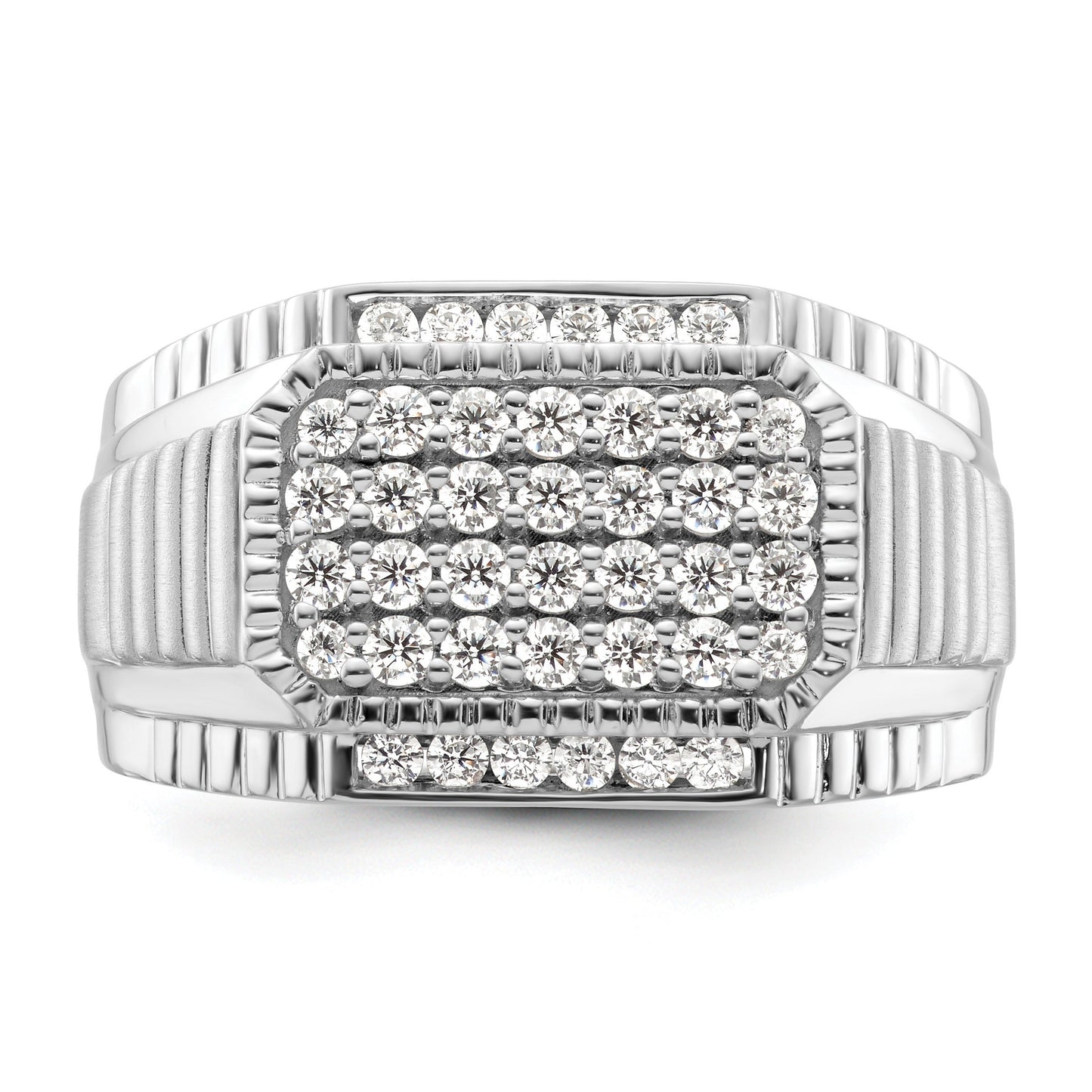14k White Gold Lab Grown Diamond Men's Cluster Ring 7/8 ct