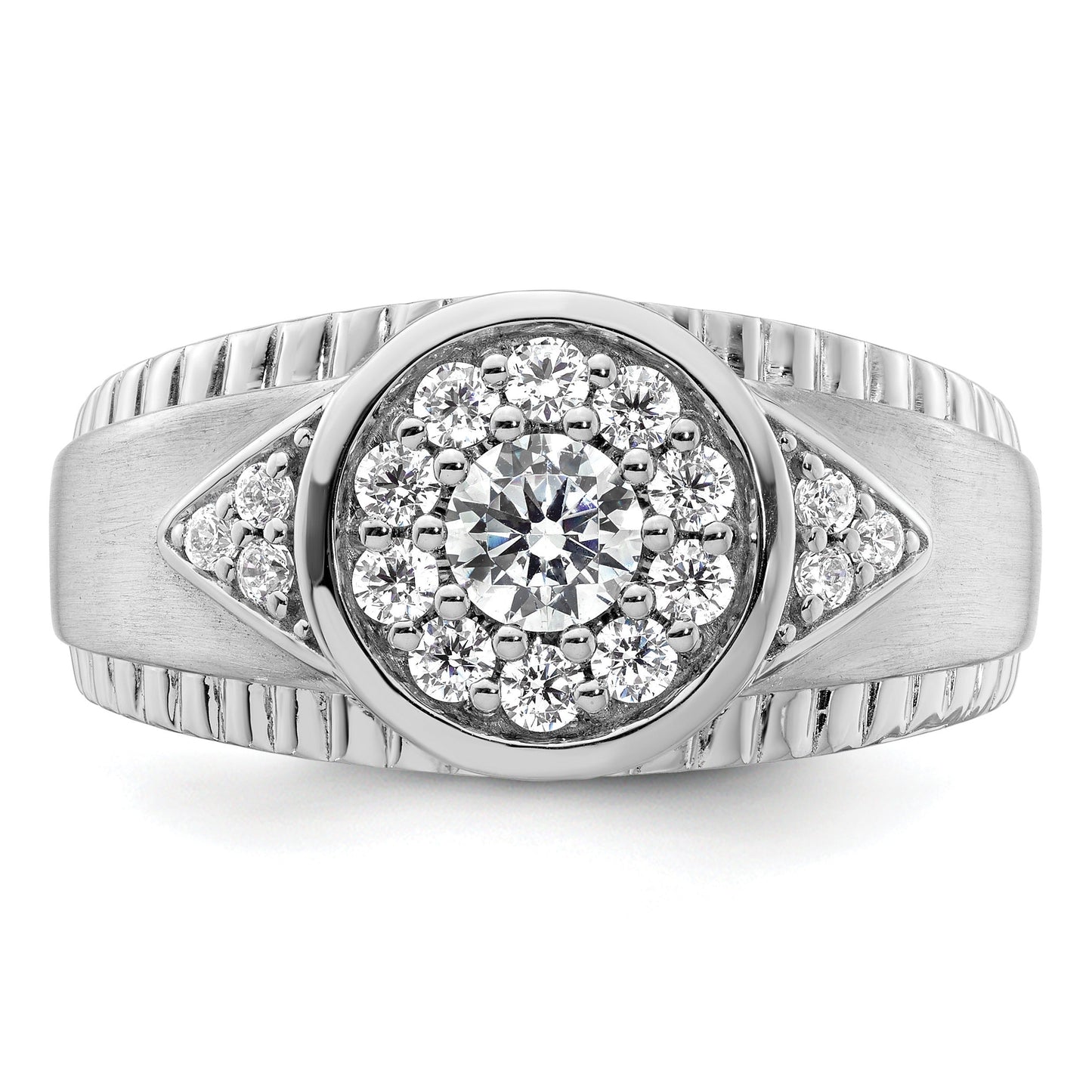 14k White Gold 1 ct Round Lab Grown Diamond Men's Cluster Ring
