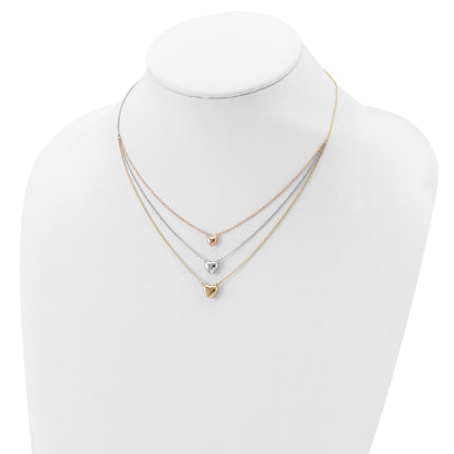 Tri-color Three Hearts 14K Gold Layered Cable Chain Necklace