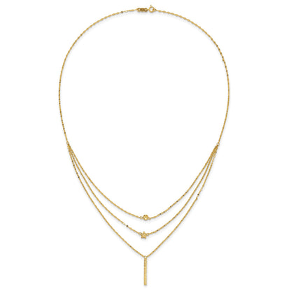 Diamond-Cut Star 14K Gold Three Strand Beaded Layered Necklace