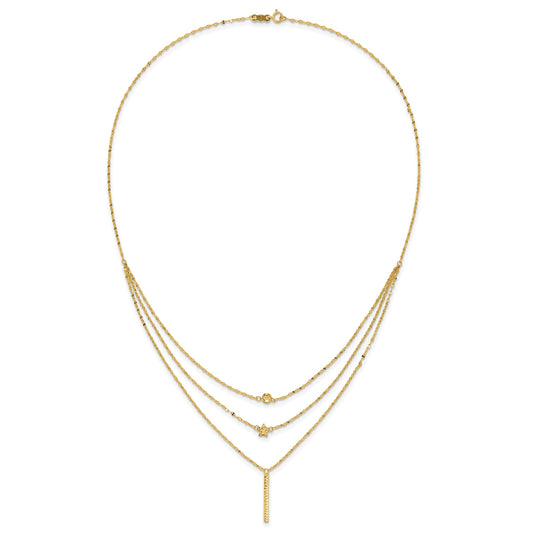 Diamond-Cut Star 14K Gold Three Strand Beaded Layered Necklace