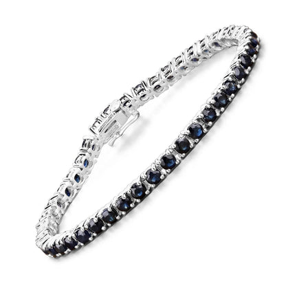 8.36 Ct Round Blue Sapphire Prong Sterling Silver Tennis Bracelet