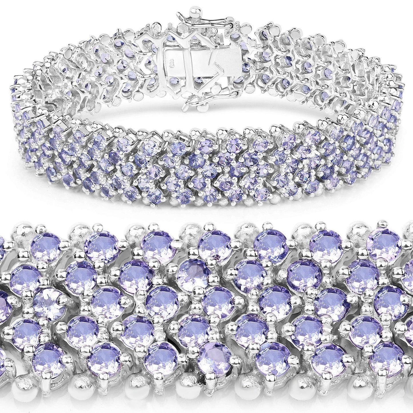 14.70 Cttw Round Violet Tanzanite Prong Sterling Silver Multi-Row Tennis Bracelet
