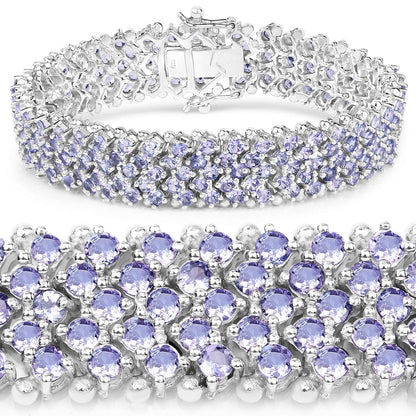 14.70 Cttw Round Violet Tanzanite Prong Sterling Silver Multi-Row Tennis Bracelet