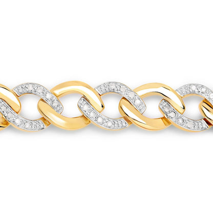 0.70 Ct Round White Diamond Prong Yellow Gold Plated Sterling Silver Cuban Chain Link Bracelet