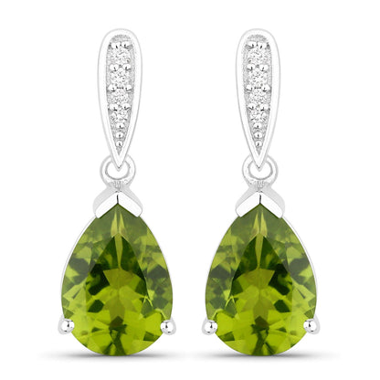 2.70 Ct Pear Green Peridot & Lab Diamond V-Prong Silver Teardrop Dangle Earrings