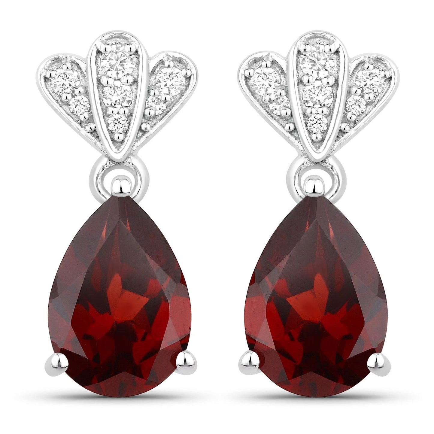 3.80 Ct Pear Red Mozambique Garnet & Lab Diamond Prong Silver Teardrop Dangle Earrings