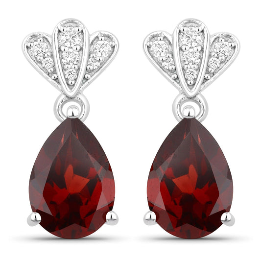 3.80 Ct Pear Red Mozambique Garnet & Lab Diamond Prong Silver Teardrop Dangle Earrings