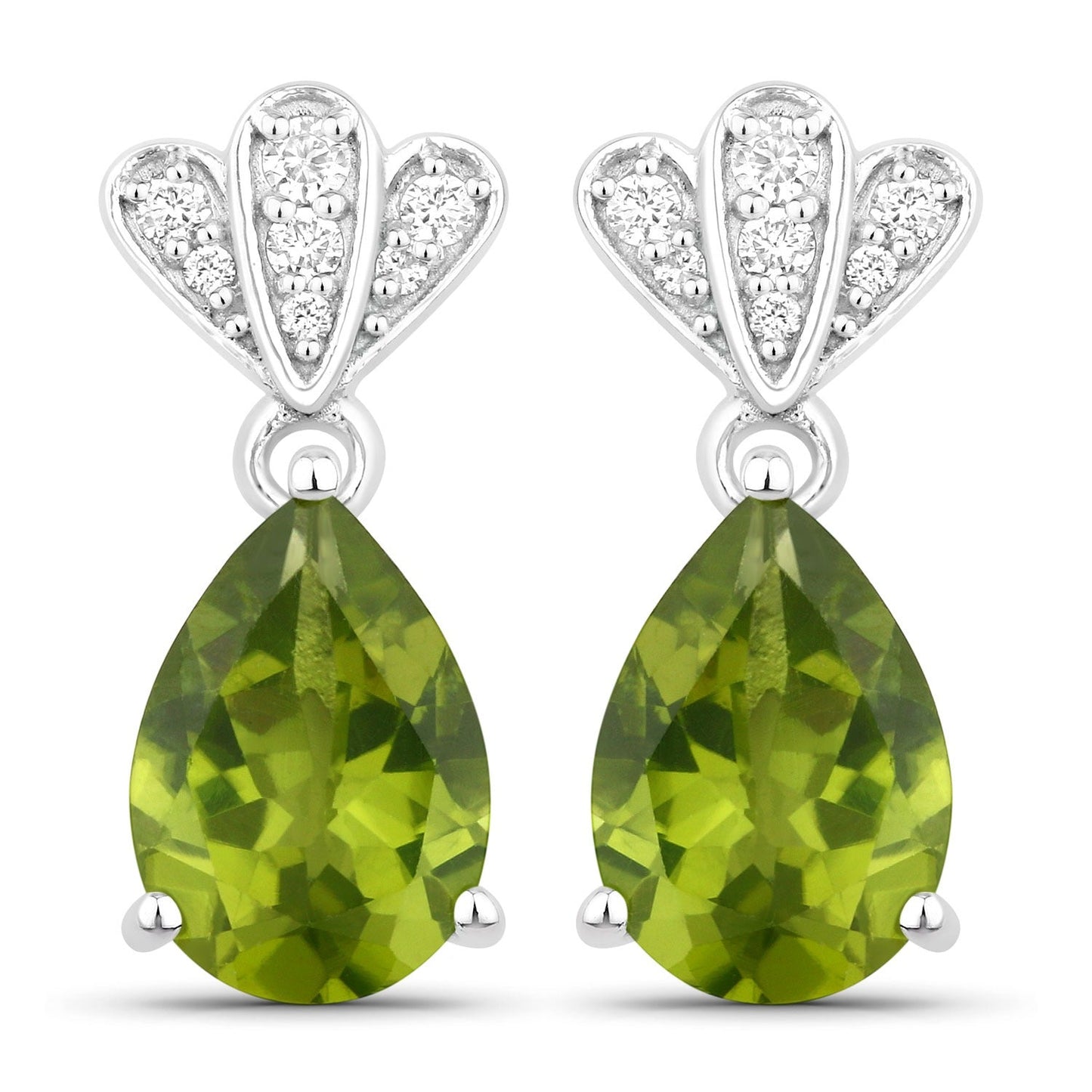 2.70 Ct Pear Green Peridot & Lab Diamond Prong Silver Teardrop Dangle Earrings