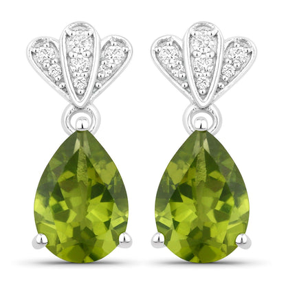 2.70 Ct Pear Green Peridot & Lab Diamond Prong Silver Teardrop Dangle Earrings