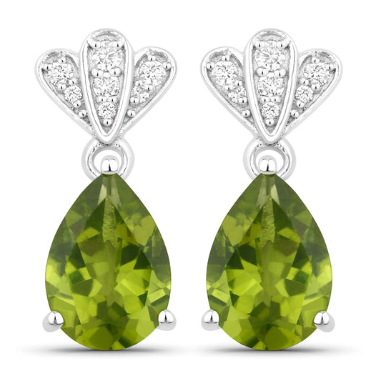 2.70 Ct Pear Green Peridot & Lab Diamond Prong Silver Teardrop Dangle Earrings