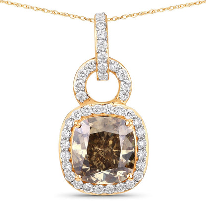2.50 Ct Genuine Cushion Brown Diamond 18K Yellow Gold Statement Pendant