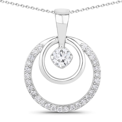 1 Cttw Round White Lab Grown Diamond Rhodium Plated Silver Double Circle Halo Pendant Necklace