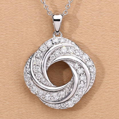 1 Cttw Round Lab Diamond Prong Plated Silver Swirl Love Knot Pendant Necklace