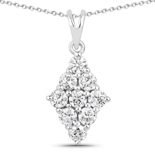 1.01 Cttw Round Lab Diamond  Rhodium Plated Silver Rhombus Cluster Pendant Necklace