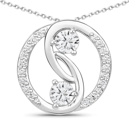 1 Cttw Round Lab Diamond Rhodium Plated Silver Two Stone Swirl Circle Pendant Necklace