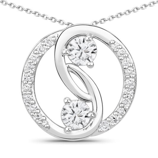 1 Cttw Round Lab Diamond Rhodium Plated Silver Two Stone Swirl Circle Pendant Necklace