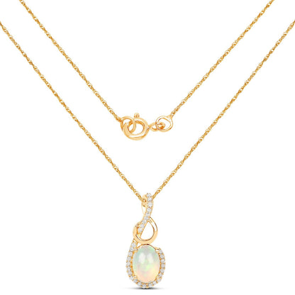 0.48 Ct Oval White Opal & Diamond Prong 14K Gold Plated Silver Crossover Pendant Necklace
