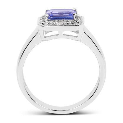 1.12 Ct Octagon Violet Tanzanite Prong Silver Halo Statement Ring
